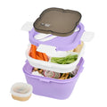 Bento Tek 58 oz Purple and White Lunch Box - BPA-Free, Microwave-Safe, with Fork and Knife - 7 1/4" x 7 1/4" x 4 1/4" - 1 count box