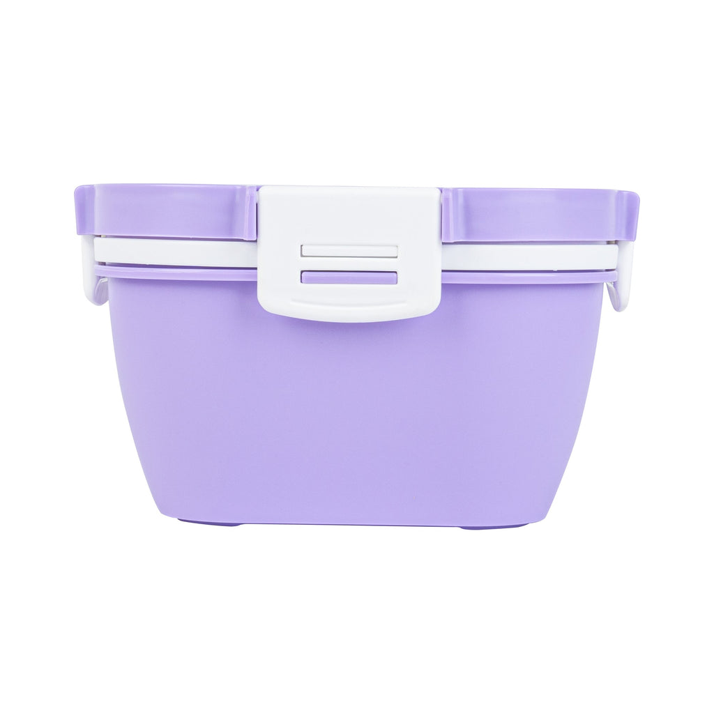 Bento Tek 58 oz Purple and White Lunch Box - BPA-Free, Microwave-Safe, with Fork and Knife - 7 1/4" x 7 1/4" x 4 1/4" - 1 count box
