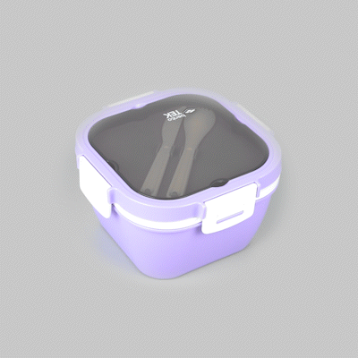 Bento Tek 58 oz Purple and White Lunch Box - BPA-Free, Microwave-Safe, with Fork and Knife - 7 1/4" x 7 1/4" x 4 1/4" - 10 count box