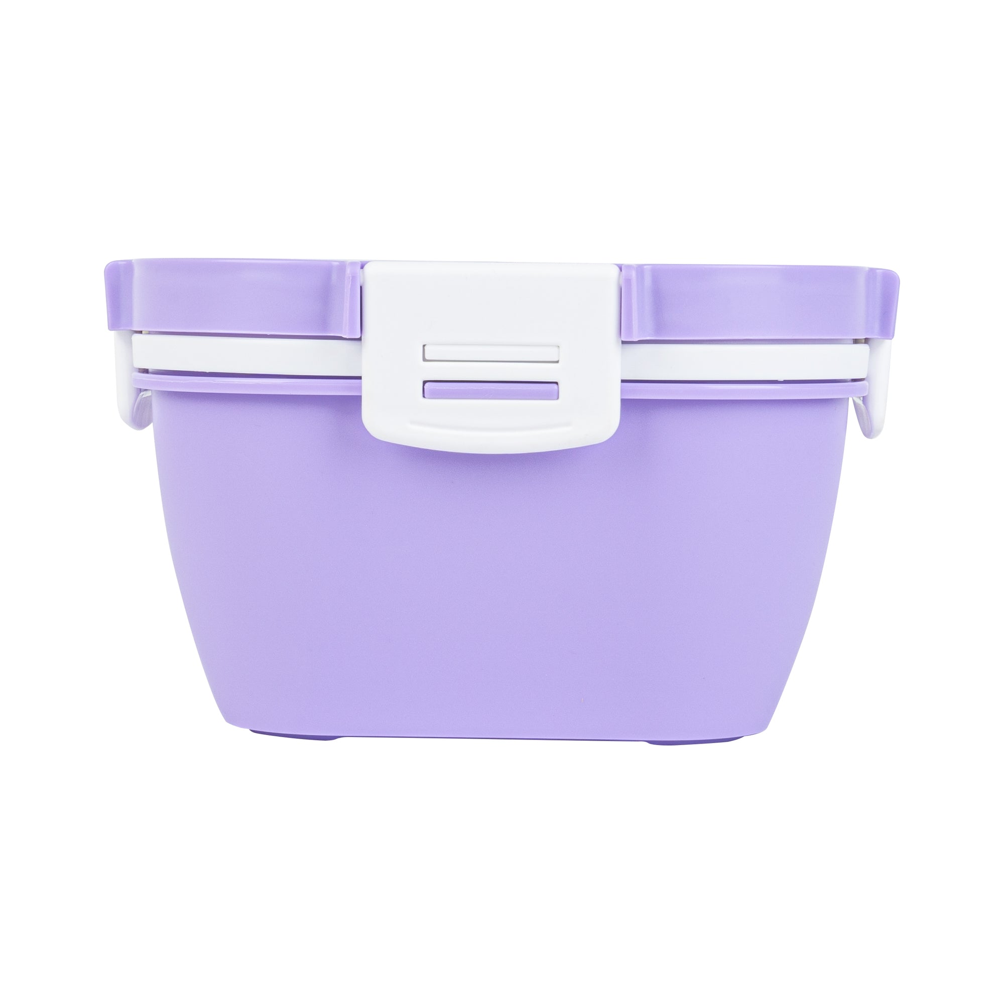 Bento Tek 58 oz Purple and White Lunch Box - BPA-Free, Microwave-Safe, with Fork and Knife - 7 1/4" x 7 1/4" x 4 1/4" - 10 count box