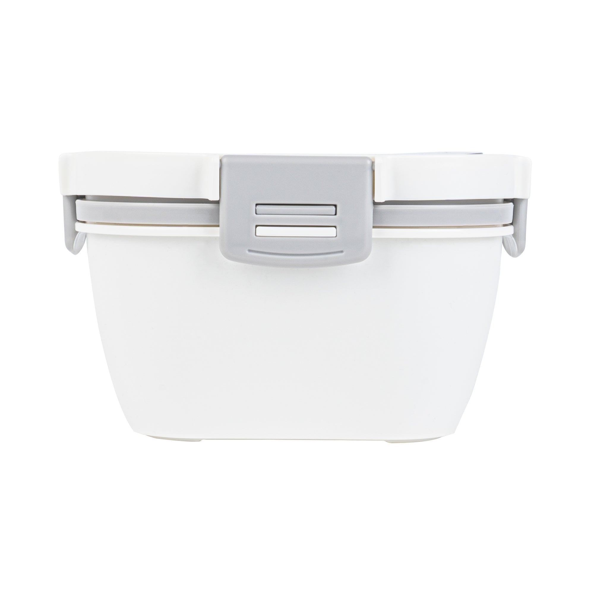 Bento Tek 58 oz White and Gray Lunch Box - BPA-Free, Microwave-Safe, with Fork and Knife - 7 1/4" x 7 1/4" x 4 1/4" - 1 count box