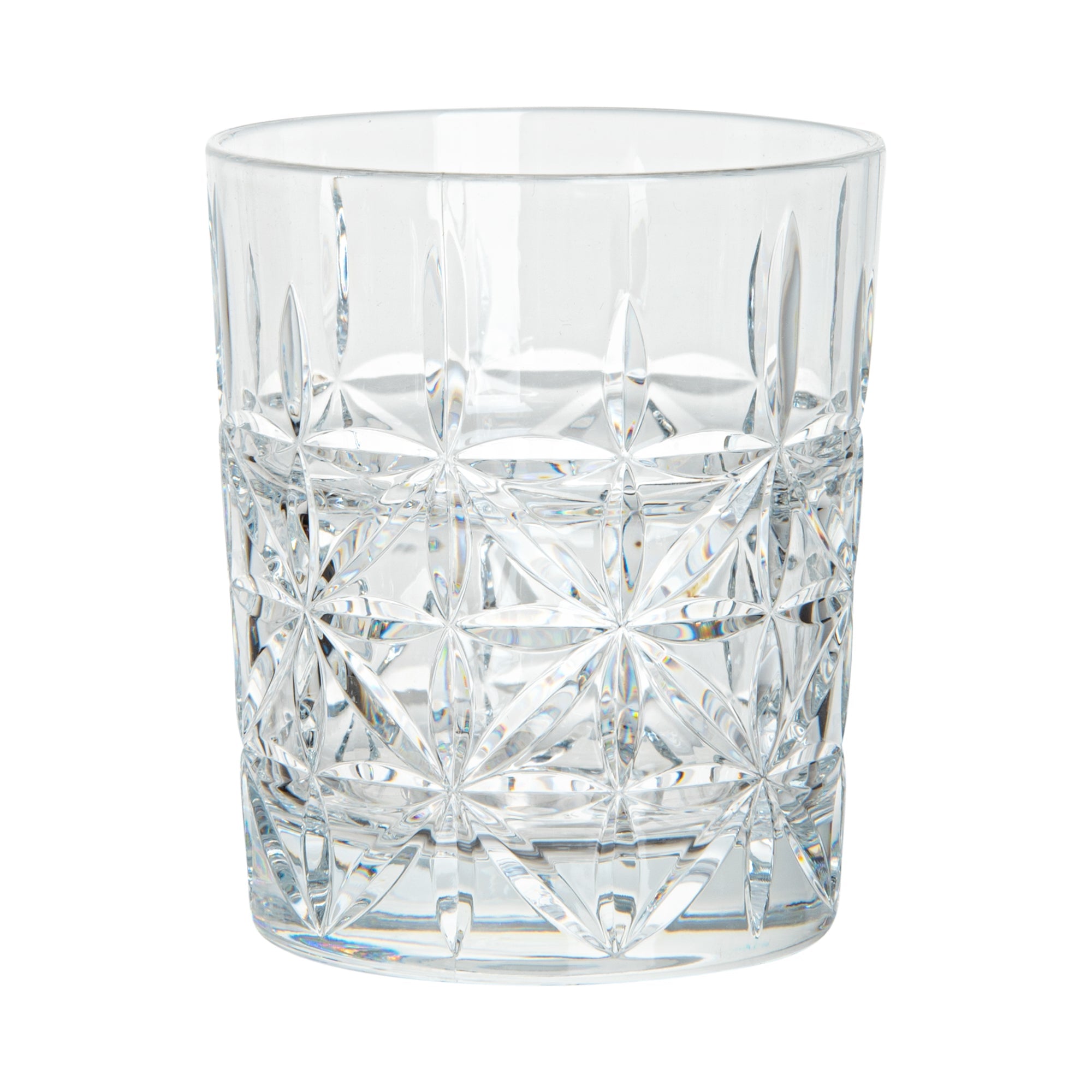 Bev Tek 10 oz Polycarbonate Old Fashioned Glass - Cut Crystal Design - 3 1/4" x 3 1/4" x 3 3/4" - 6 count box