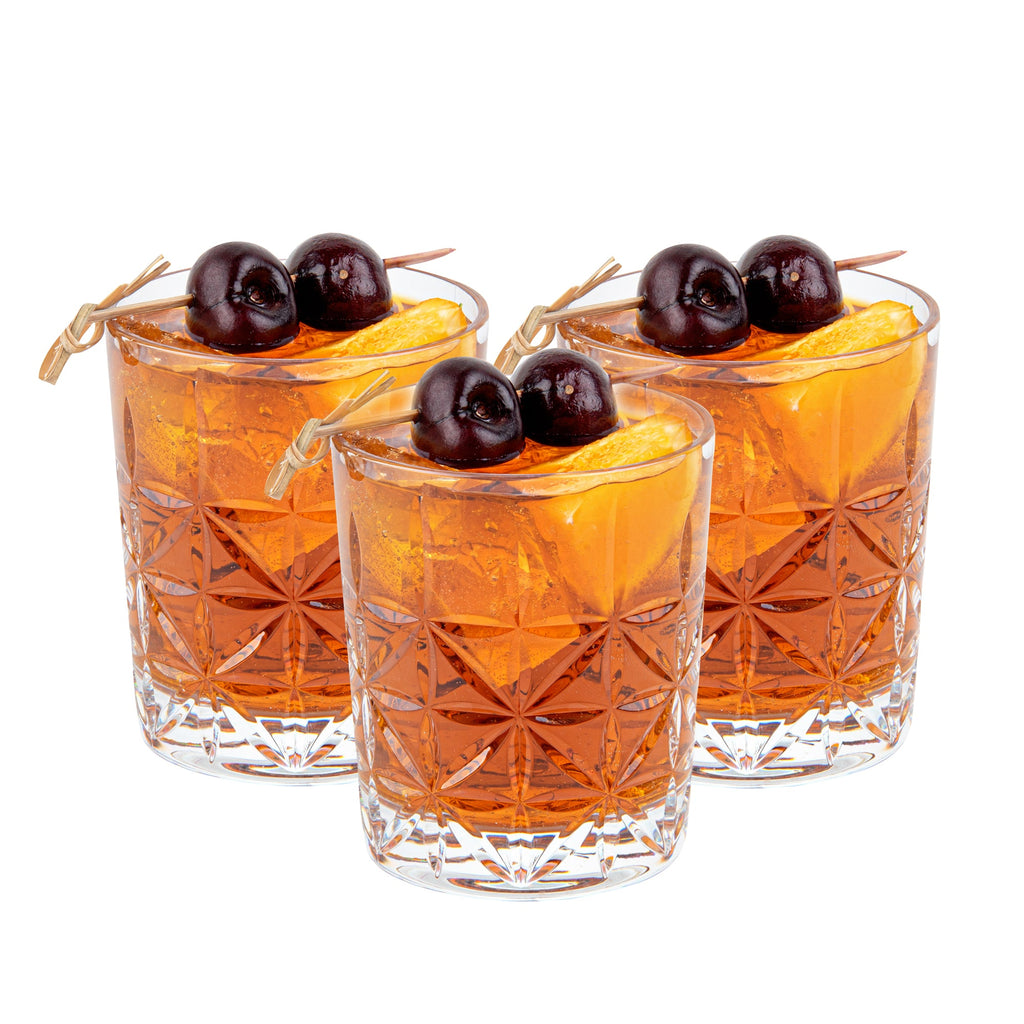 Bev Tek 10 oz Polycarbonate Old Fashioned Glass - Cut Crystal Design - 3 1/4" x 3 1/4" x 3 3/4" - 6 count box