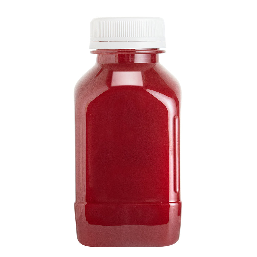 Bottle Tek 10 Square Clear 8 oz Plastic Juice Bottles with Safety Caps - Includes 10 Labels, 1 Funnel and 1 Cleaning Brush