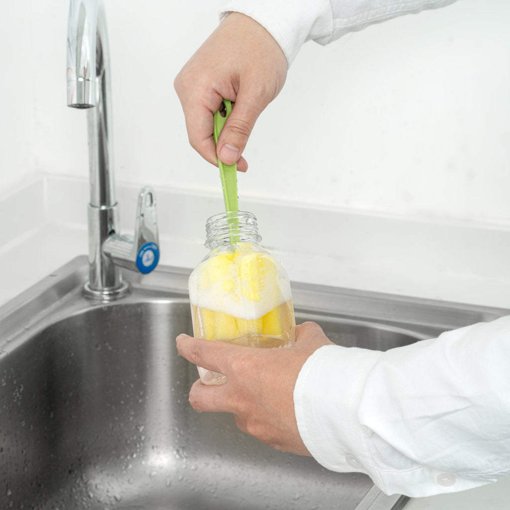 Bottle Tek 10 Square Clear 8 oz Plastic Juice Bottles with Safety Caps - Includes 10 Labels, 1 Funnel and 1 Cleaning Brush
