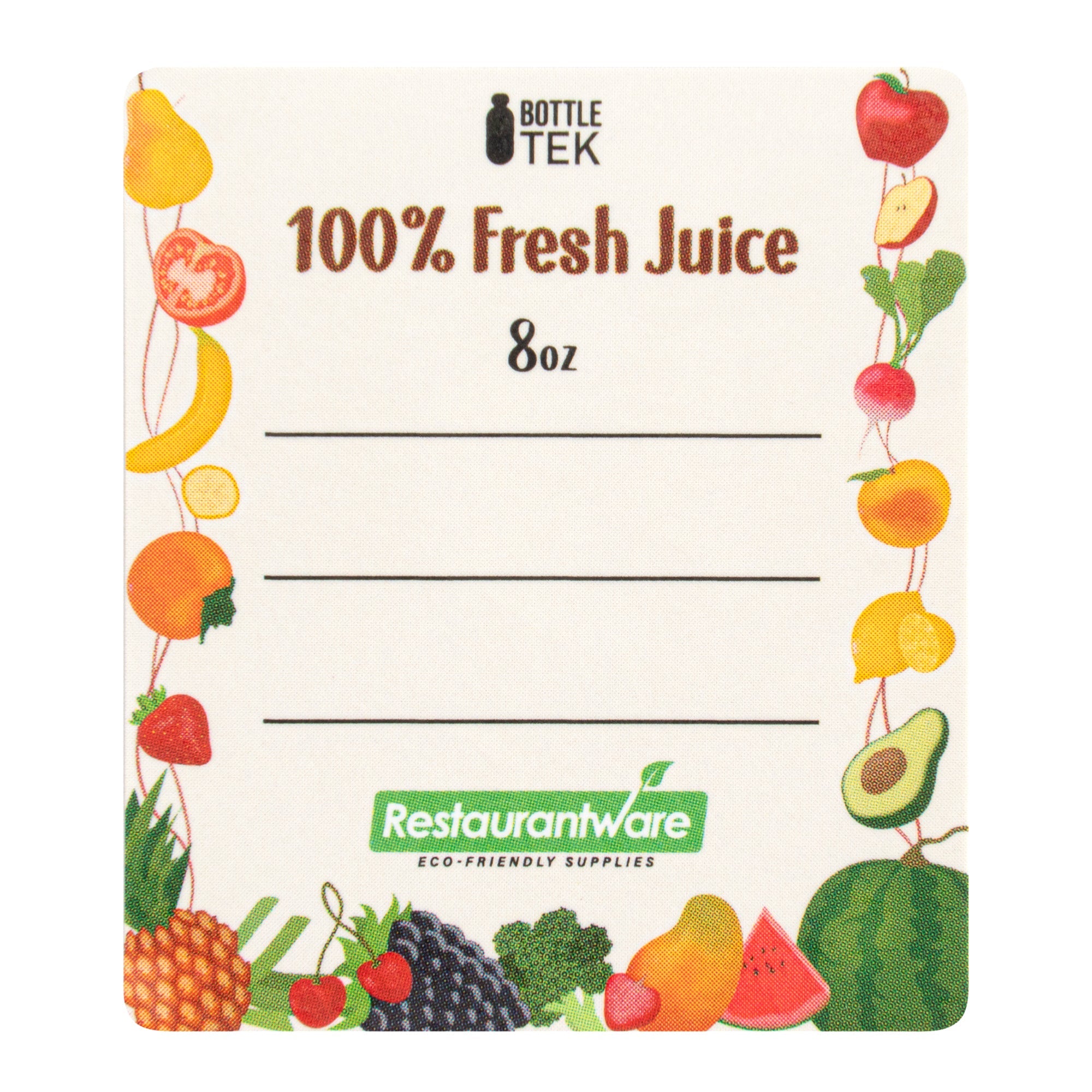 Bottle Tek 100 Square Clear 8 oz Plastic Juice Bottles with Safety Caps - Includes 100 Labels, 10 Funnels and 10 Cleaning Brushes