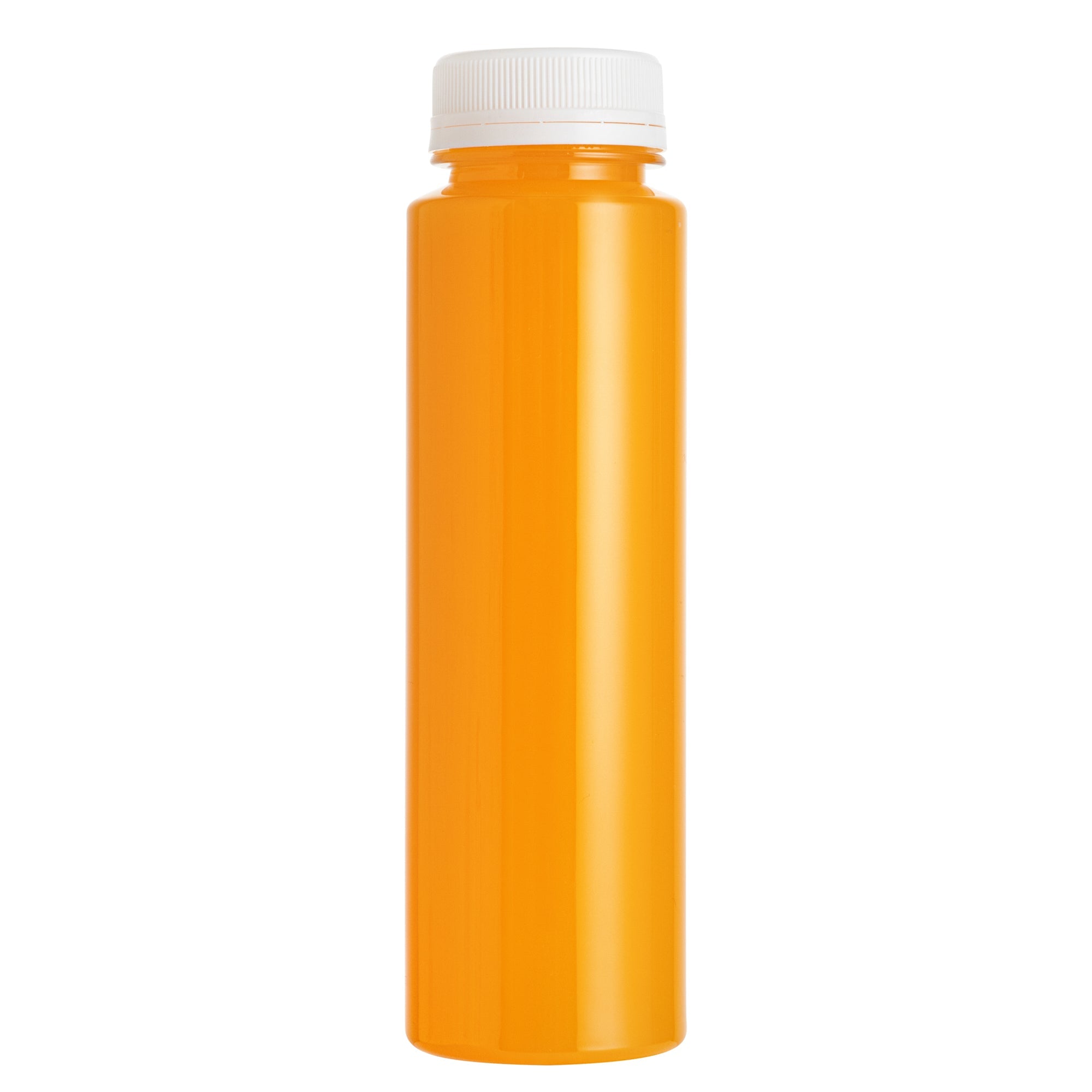 Bottle Tek 10 Round Clear 8 oz Plastic Juice Bottles with Safety Caps - Includes 10 Labels, 1 Funnel and 1 Cleaning Brush