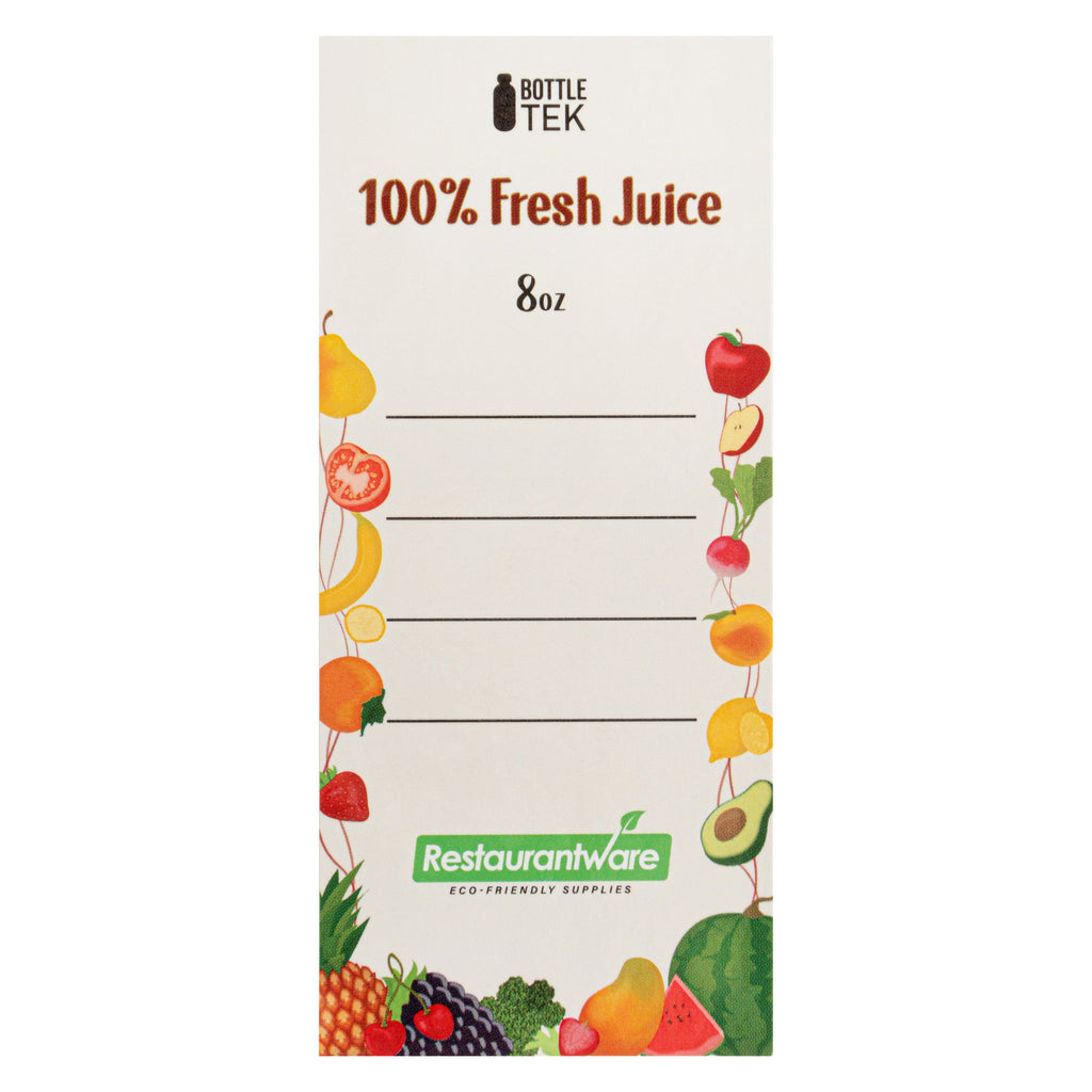 Bottle Tek 100 Round Clear 8 oz Plastic Juice Bottles with Safety Caps - Includes 100 Labels, 10 Funnels and 10 Cleaning Brushes
