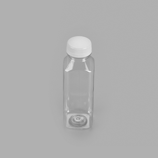 Bottle Tek 100 Square Clear 12 oz Plastic Juice Bottles with Safety Caps - Includes 100 Labels, 10 Funnels and 10 Cleaning Brushes