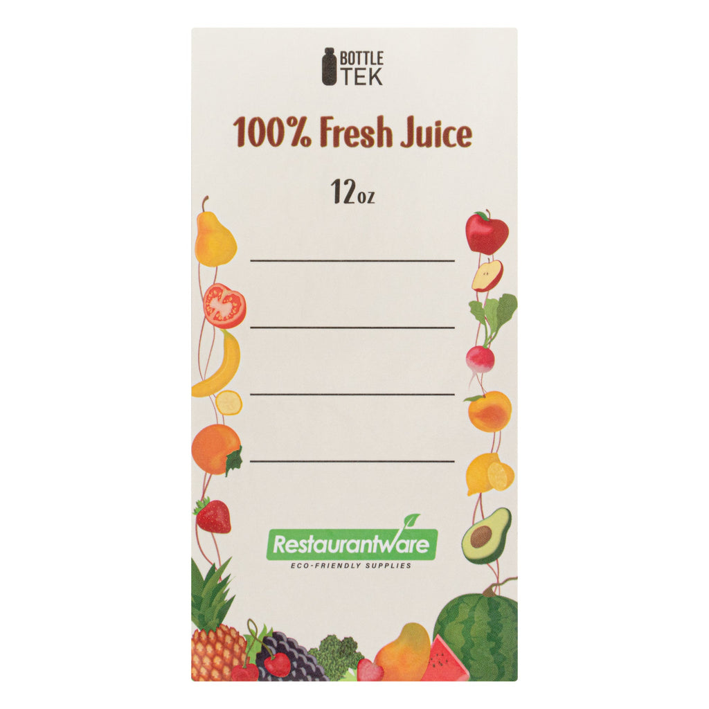Bottle Tek 10 Round Clear 12 oz Plastic Juice Bottles with Safety Caps - Includes 10 Labels, 1 Funnel and 1 Cleaning Brush