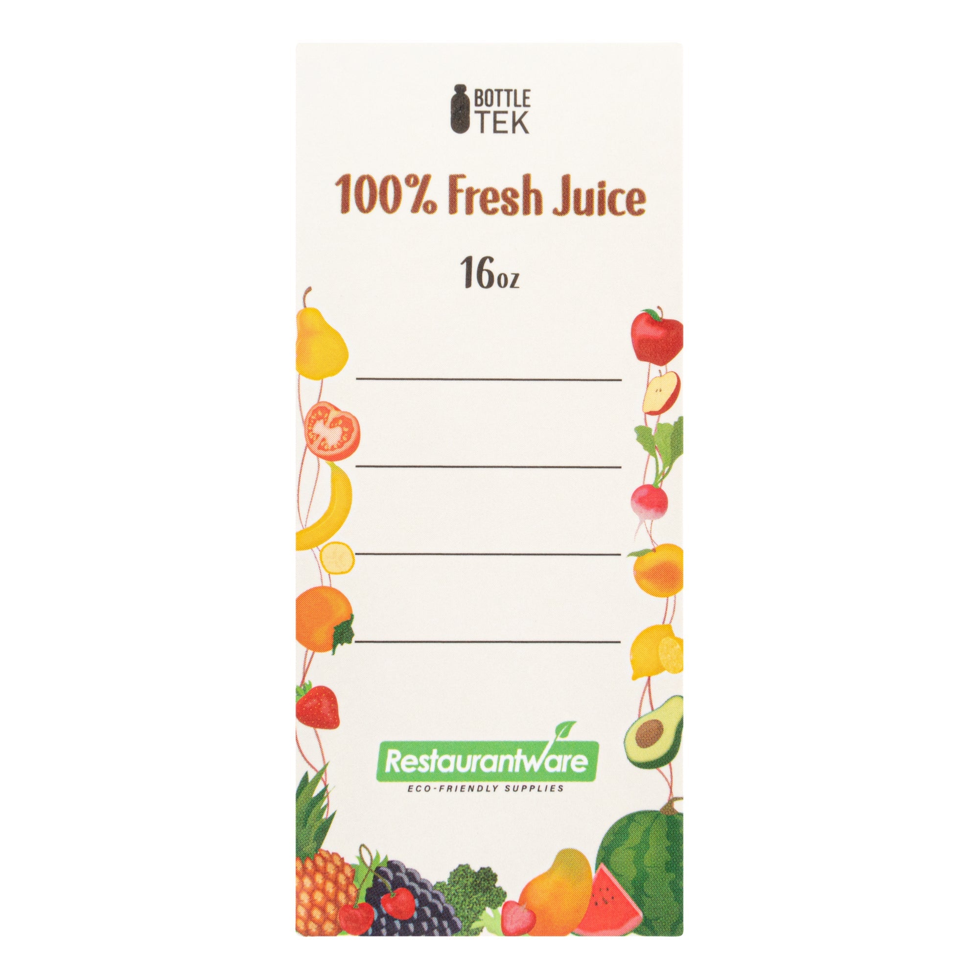 Bottle Tek 10 Square Clear 16 oz Plastic Juice Bottles with Safety Caps - Includes 10 Labels, 1 Funnel and 1 Cleaning Brush