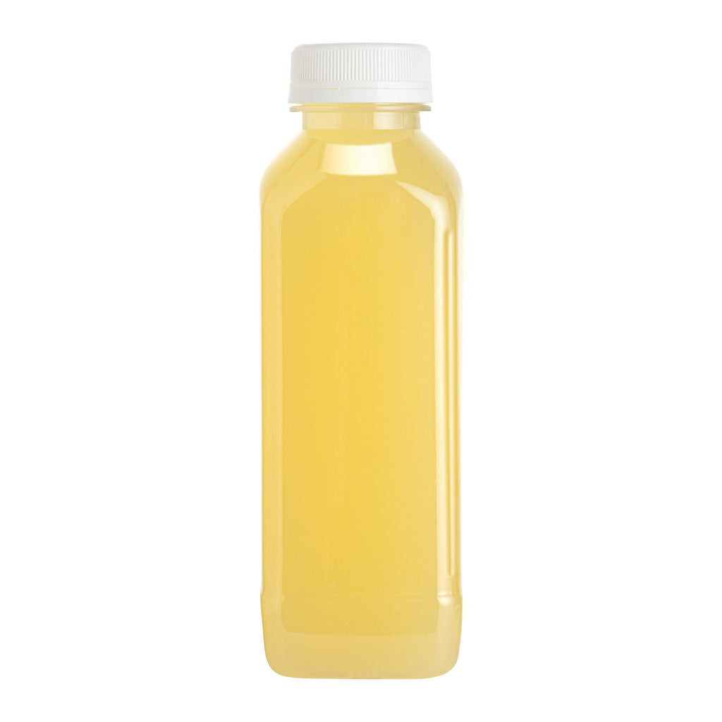 Bottle Tek 100 Square Clear 16 oz Plastic Juice Bottles with Safety Caps - Includes 100 Labels, 10 Funnels and 10 Cleaning Brushes