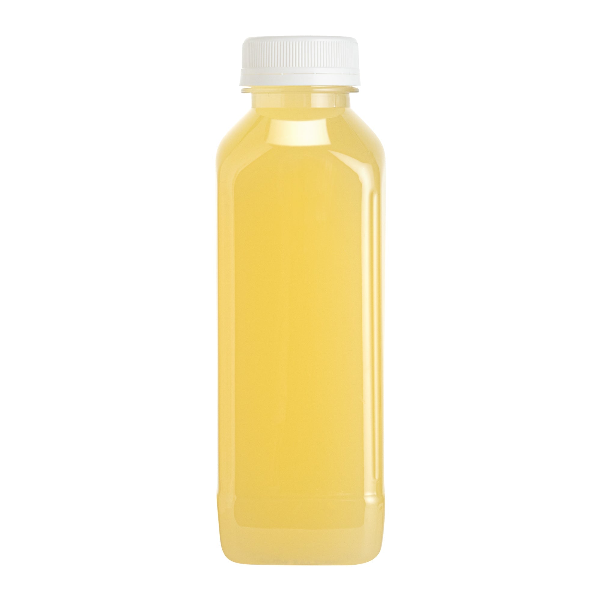 Bottle Tek 100 Square Clear 16 oz Plastic Juice Bottles with Safety Caps - Includes 100 Labels, 10 Funnels and 10 Cleaning Brushes
