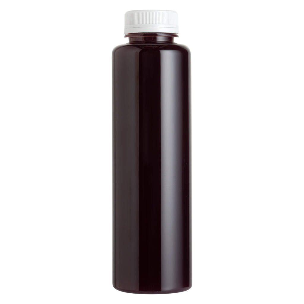 Bottle Tek 10 Round Clear 16 oz Plastic Juice Bottles with Safety Caps - Includes 10 Labels, 1 Funnel and 1 Cleaning Brush