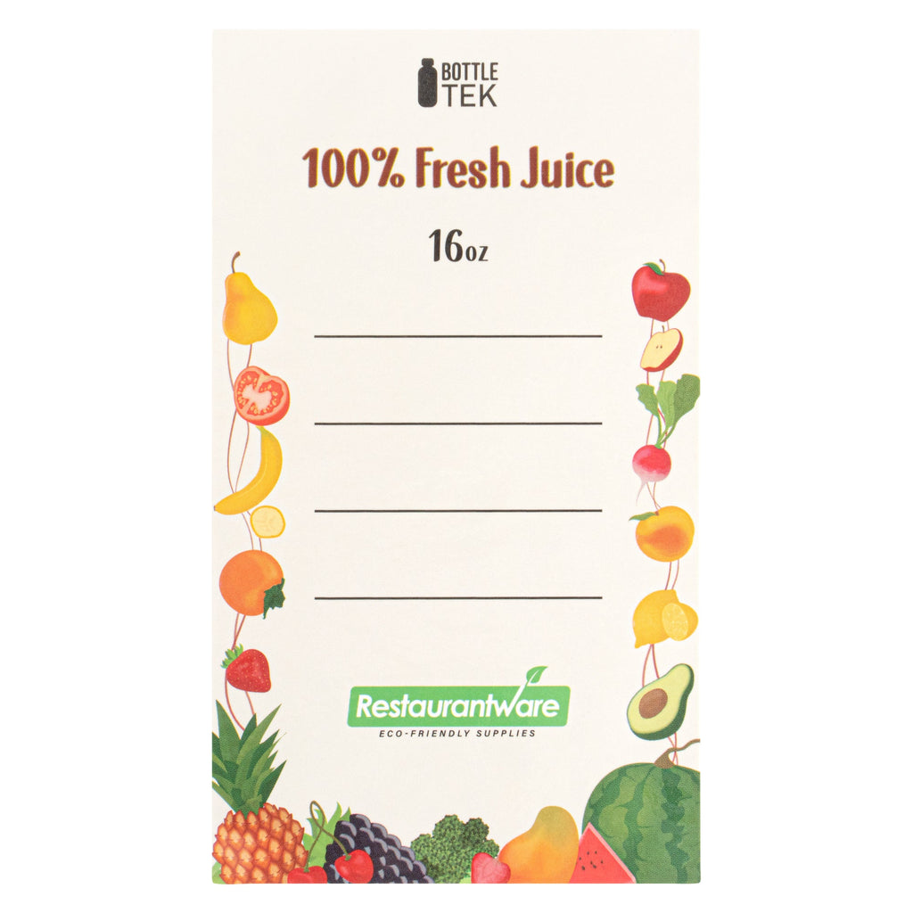 Bottle Tek 10 Round Clear 16 oz Plastic Juice Bottles with Safety Caps - Includes 10 Labels, 1 Funnel and 1 Cleaning Brush