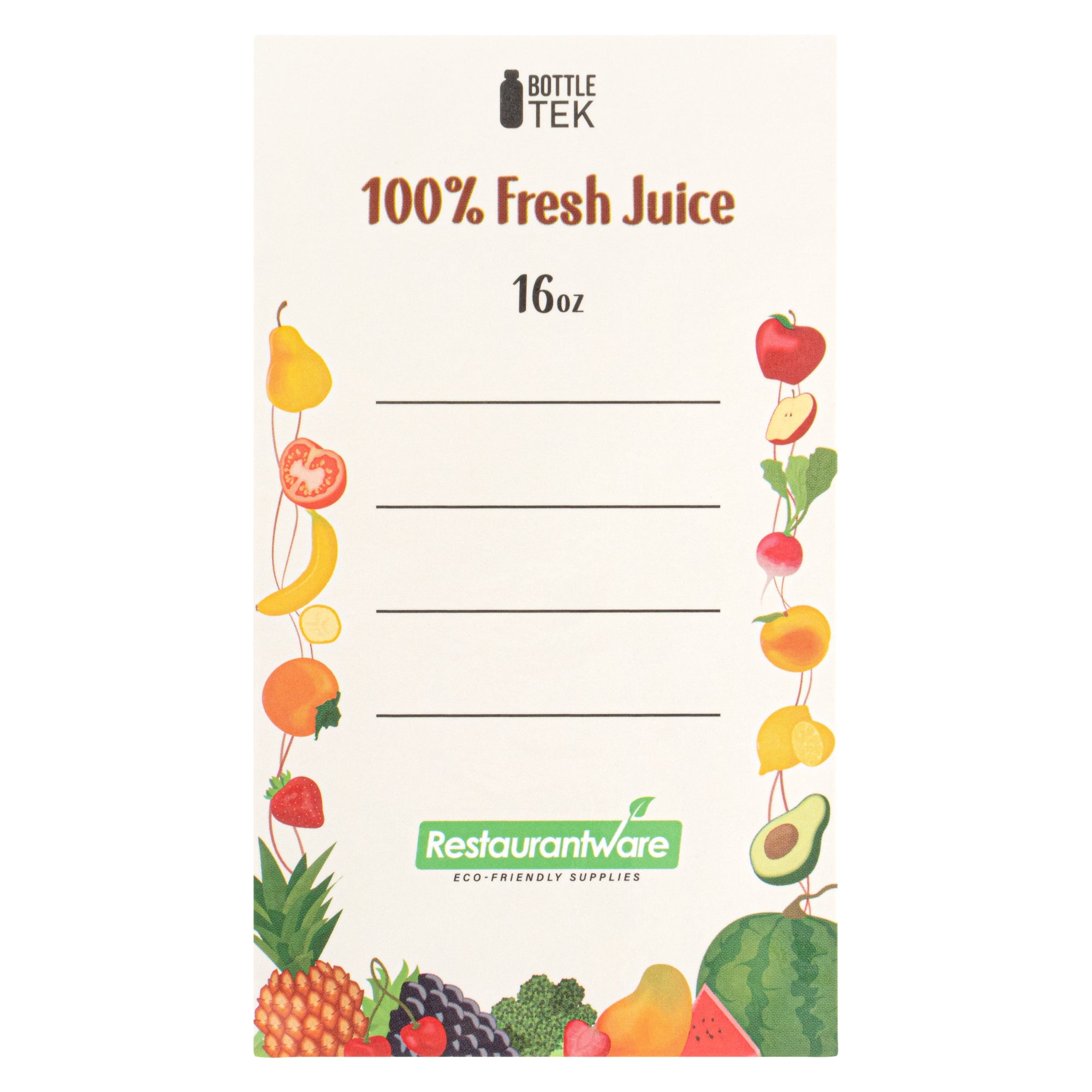 Bottle Tek 10 Round Clear 16 oz Plastic Juice Bottles with Safety Caps - Includes 10 Labels, 1 Funnel and 1 Cleaning Brush