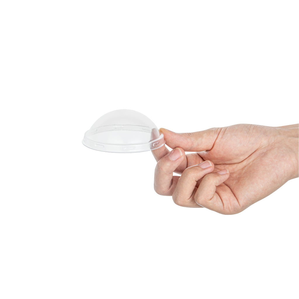 Mini Serve Round Clear Plastic Dome Lid - Fits 6 oz Dessert Cup - 25 count box
