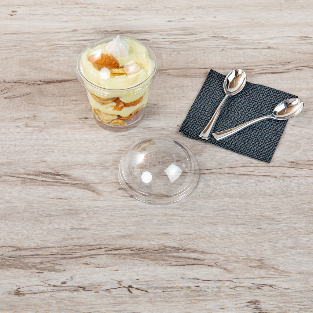 Mini Serve Round Clear Plastic Dome Lid - Fits 6 oz Dessert Cup - 25 count box