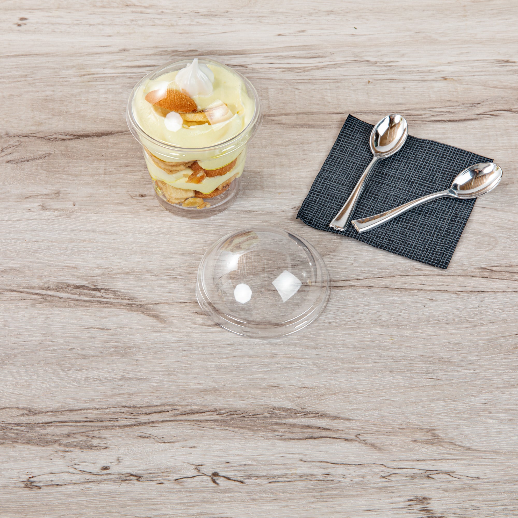 Mini Serve Round Clear Plastic Dome Lid - Fits 6 oz Dessert Cup - 25 count box