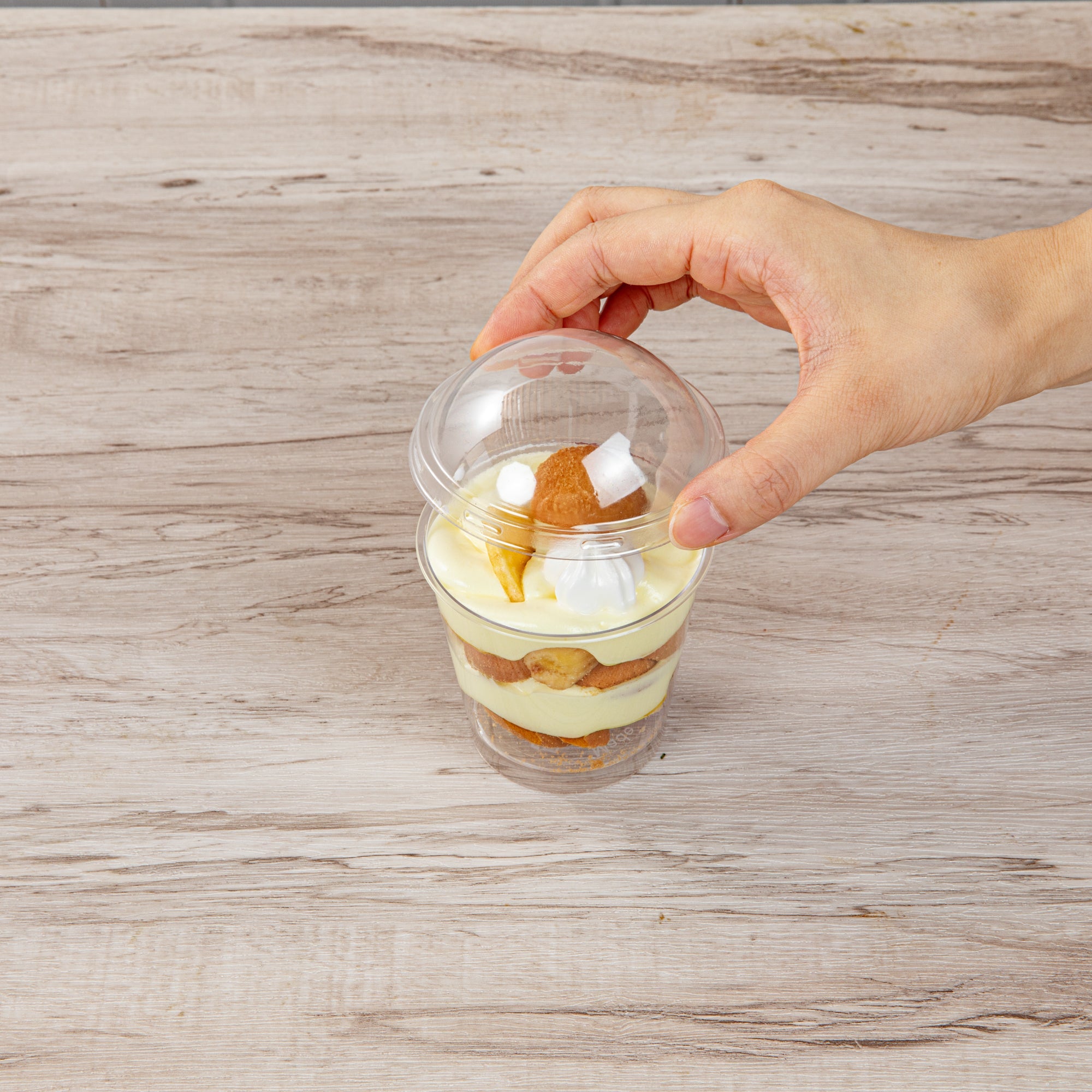 Mini Serve Round Clear Plastic Dome Lid - Fits 6 oz Dessert Cup - 25 count box