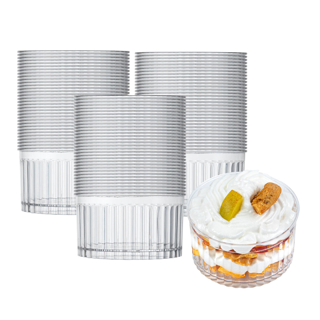 Mini Serve 4 oz Round Clear Plastic Dessert Cup - Fluted - 3'' x 3'' x 1 1/2'' - 25 count box
