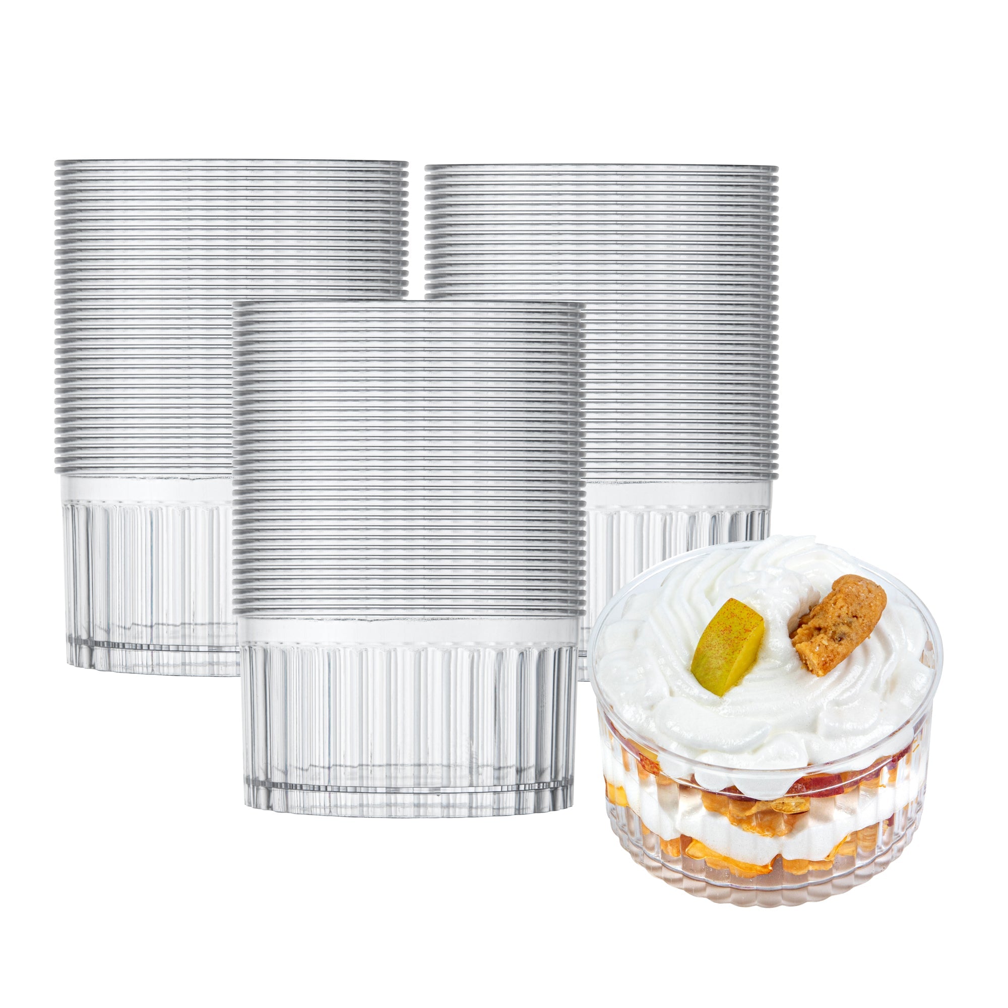 Mini Serve 4 oz Round Clear Plastic Dessert Cup - Fluted - 3'' x 3'' x 1 1/2'' - 25 count box