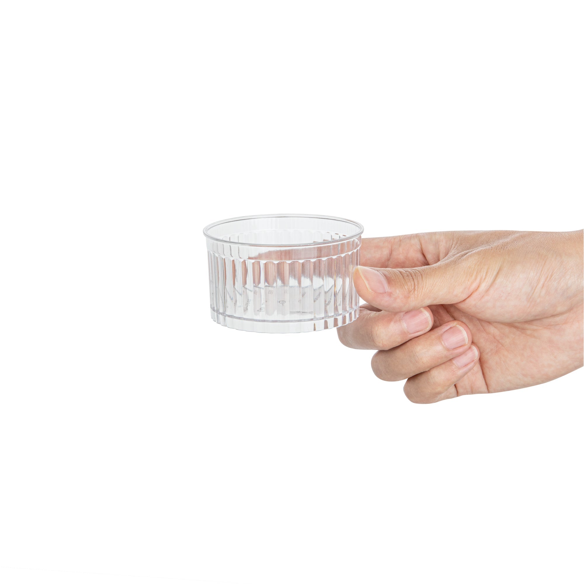 Mini Serve 4 oz Round Clear Plastic Dessert Cup - Fluted - 3'' x 3'' x 1 1/2'' - 100 count box