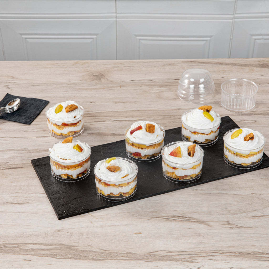 Mini Serve 4 oz Round Clear Plastic Dessert Cup - Fluted - 3'' x 3'' x 1 1/2'' - 100 count box
