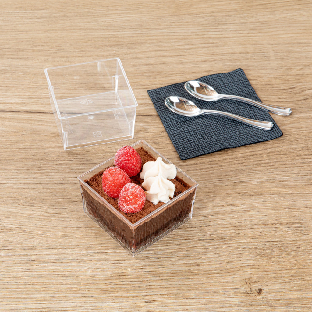 Mini Serve 5 oz Square Clear Plastic Dessert Cup - 2 3/4'' x 2 3/4'' x 1 3/4'' - 25 count box