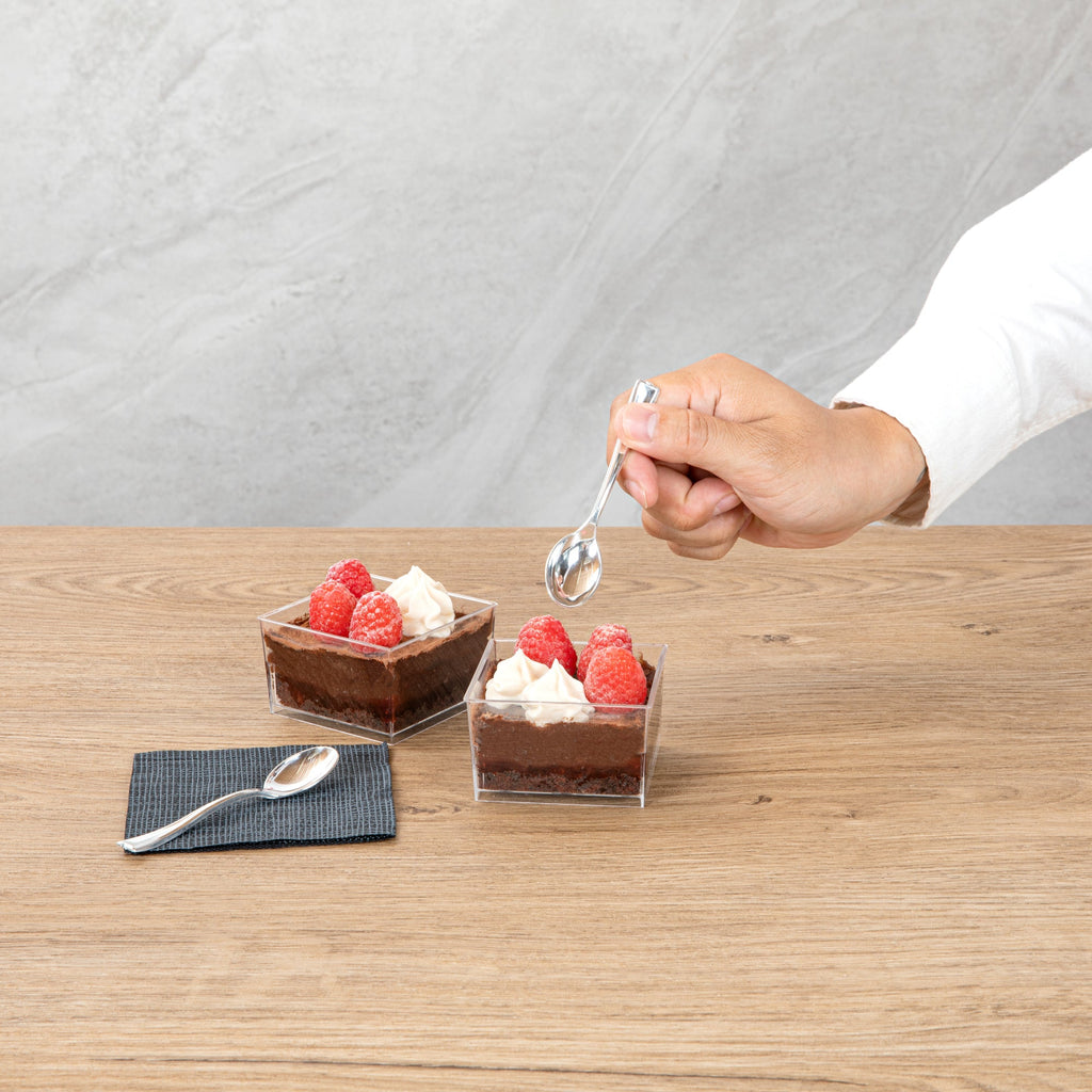 Mini Serve 5 oz Square Clear Plastic Dessert Cup - 2 3/4'' x 2 3/4'' x 1 3/4'' - 25 count box