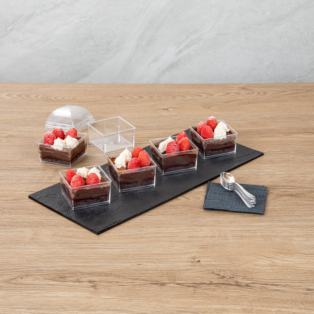 Mini Serve 5 oz Square Clear Plastic Dessert Cup - 2 3/4'' x 2 3/4'' x 1 3/4'' - 25 count box