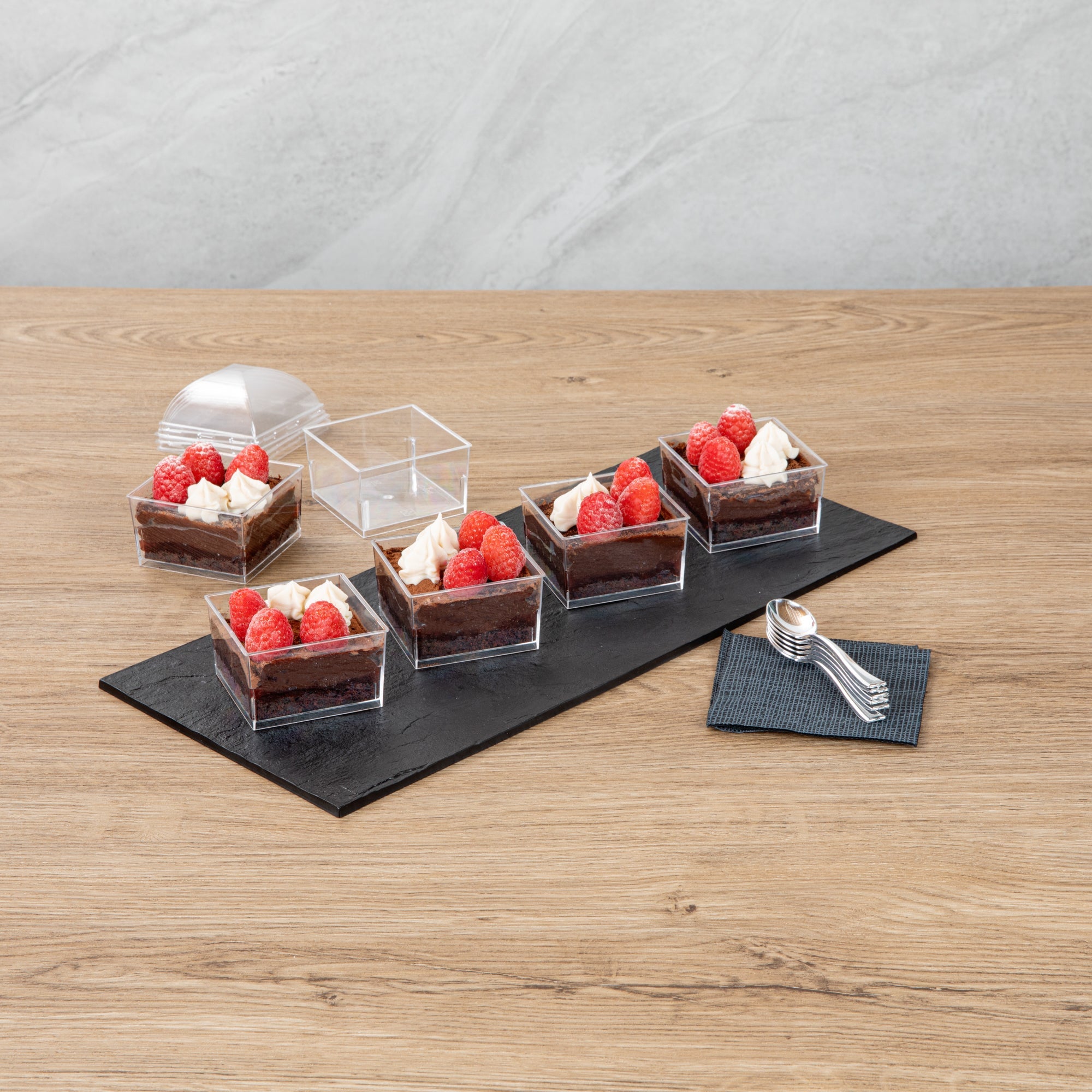Mini Serve 5 oz Square Clear Plastic Dessert Cup - 2 3/4'' x 2 3/4'' x 1 3/4'' - 25 count box