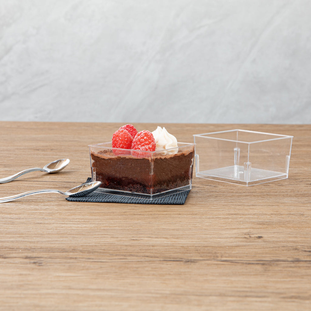 Mini Serve 5 oz Square Clear Plastic Dessert Cup - 2 3/4'' x 2 3/4'' x 1 3/4'' - 100 count box
