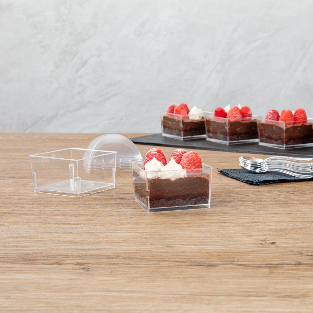 Mini Serve 5 oz Square Clear Plastic Dessert Cup - 2 3/4'' x 2 3/4'' x 1 3/4'' - 100 count box