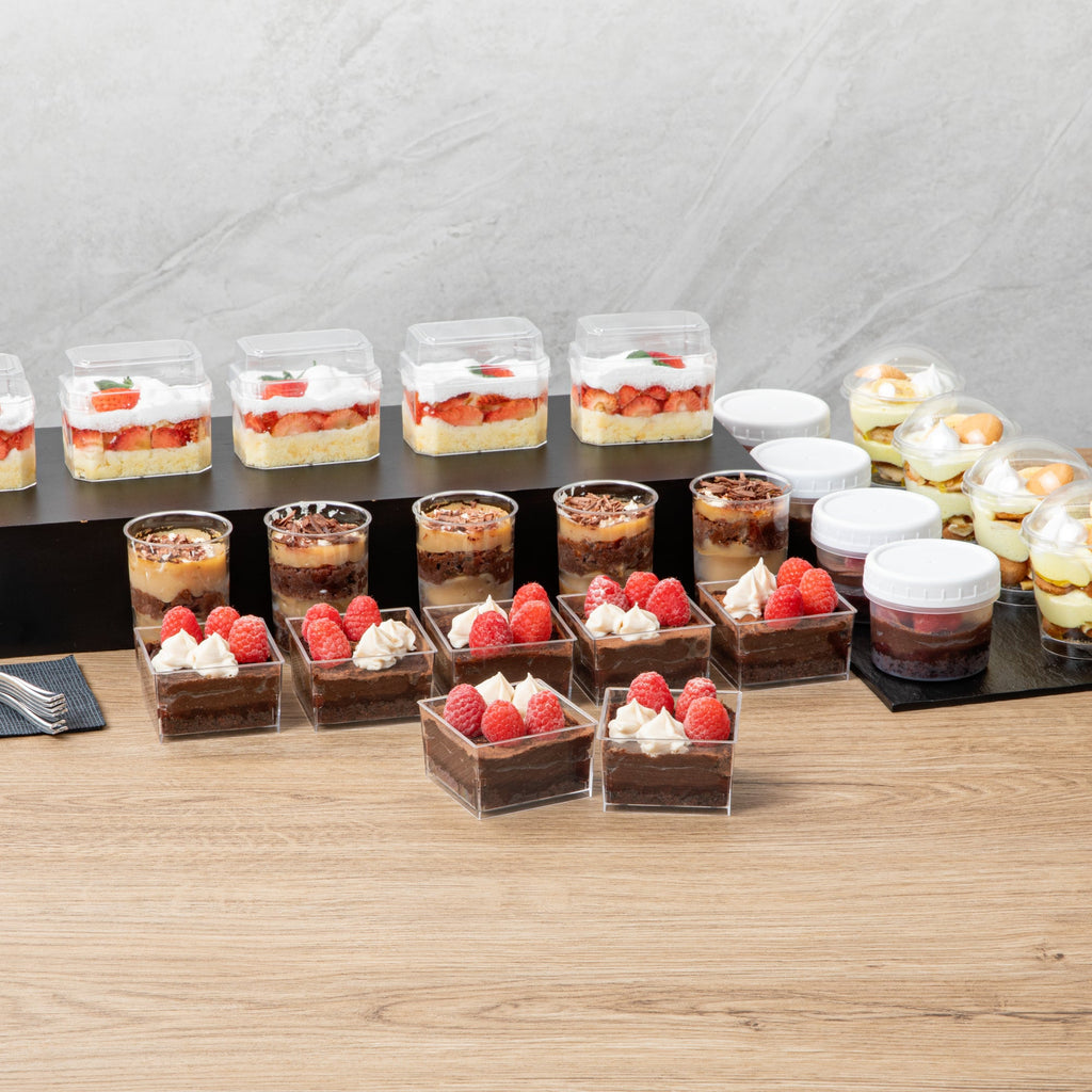 Mini Serve 5 oz Square Clear Plastic Dessert Cup - 2 3/4'' x 2 3/4'' x 1 3/4'' - 100 count box