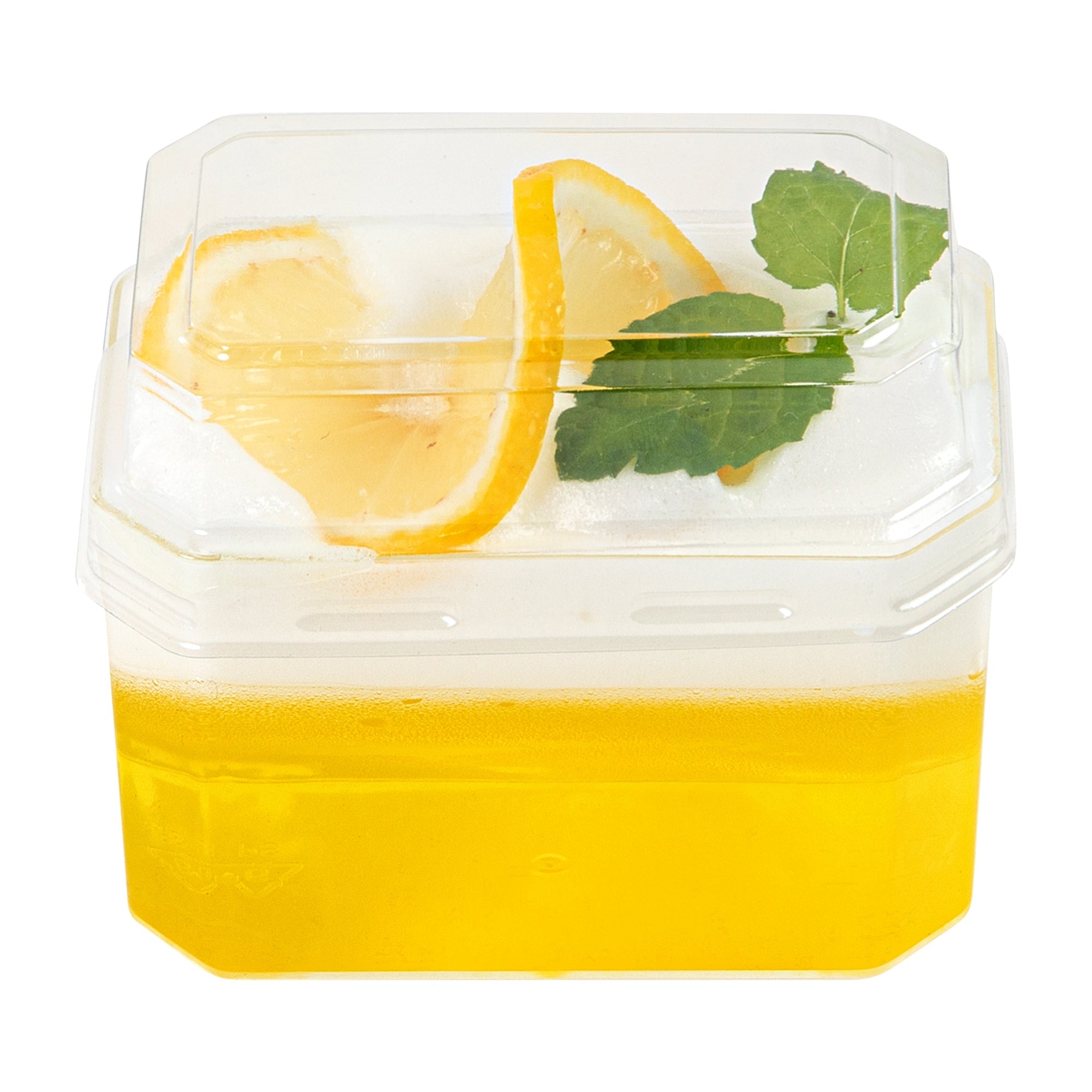 Mini Serve 3 oz Rectangle Clear Plastic Dessert Cup - with Lid - 3 1/4'' x 2'' x 2'' - 100 count box
