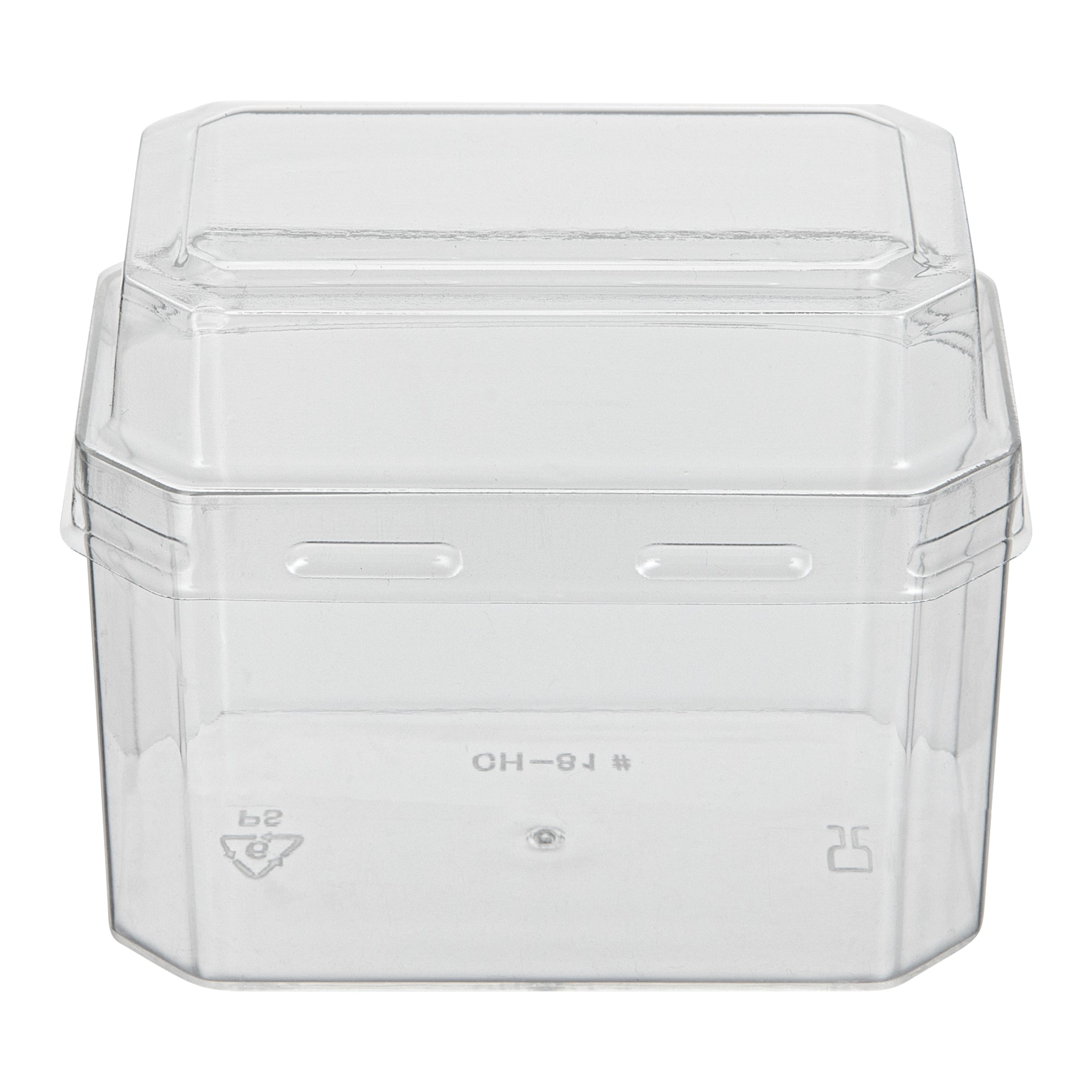 Mini Serve 3 oz Rectangle Clear Plastic Dessert Cup - with Lid - 3 1/4'' x 2'' x 2'' - 25 count box