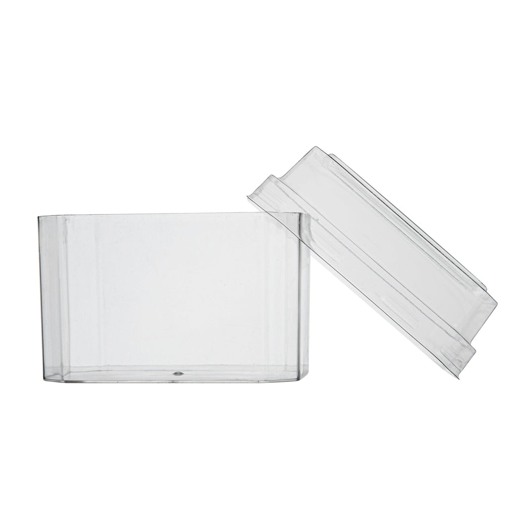 Mini Serve 3 oz Rectangle Clear Plastic Dessert Cup - with Lid - 3 1/4'' x 2'' x 2'' - 25 count box