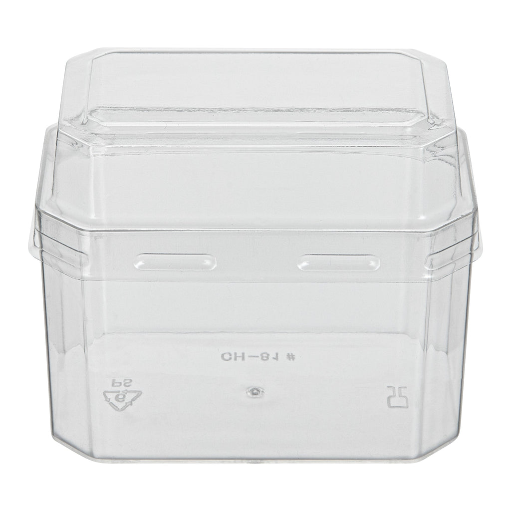 Mini Serve 3 oz Rectangle Clear Plastic Dessert Cup - with Lid - 3 1/4'' x 2'' x 2'' - 100 count box