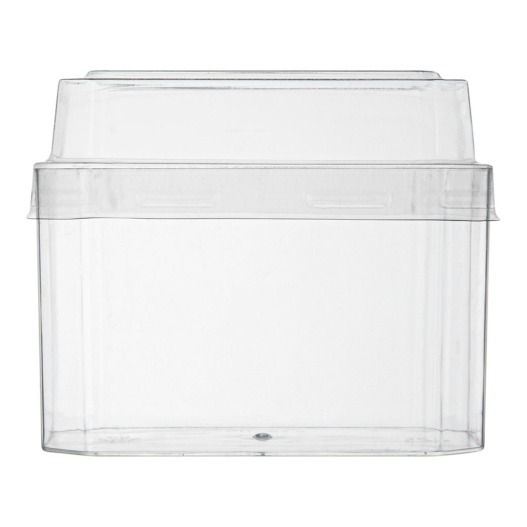 Mini Serve 3 oz Rectangle Clear Plastic Dessert Cup - with Lid - 3 1/4'' x 2'' x 2'' - 100 count box