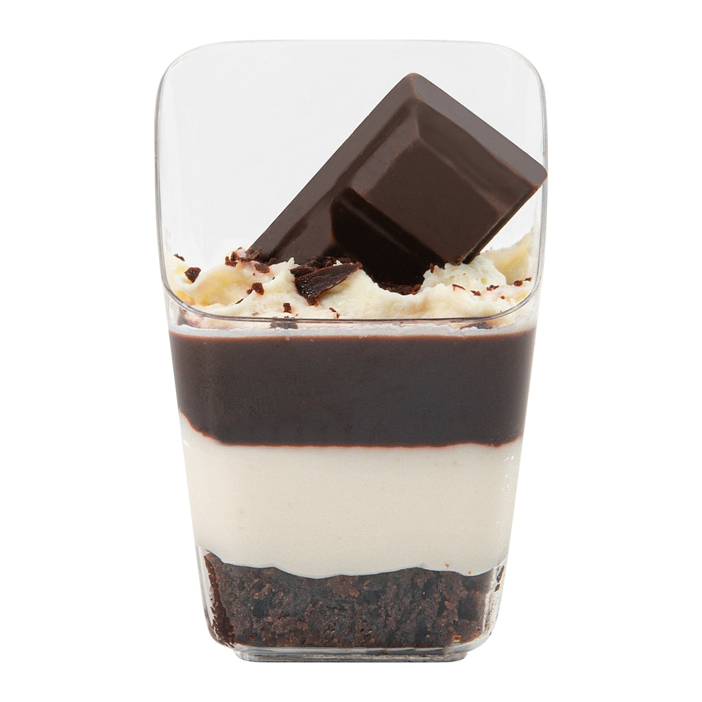 Mini Serve 2 oz Square Clear Plastic Dessert Cup Slanted - 2 1/4'' x 2 1/4'' x 3'' - 25 count box