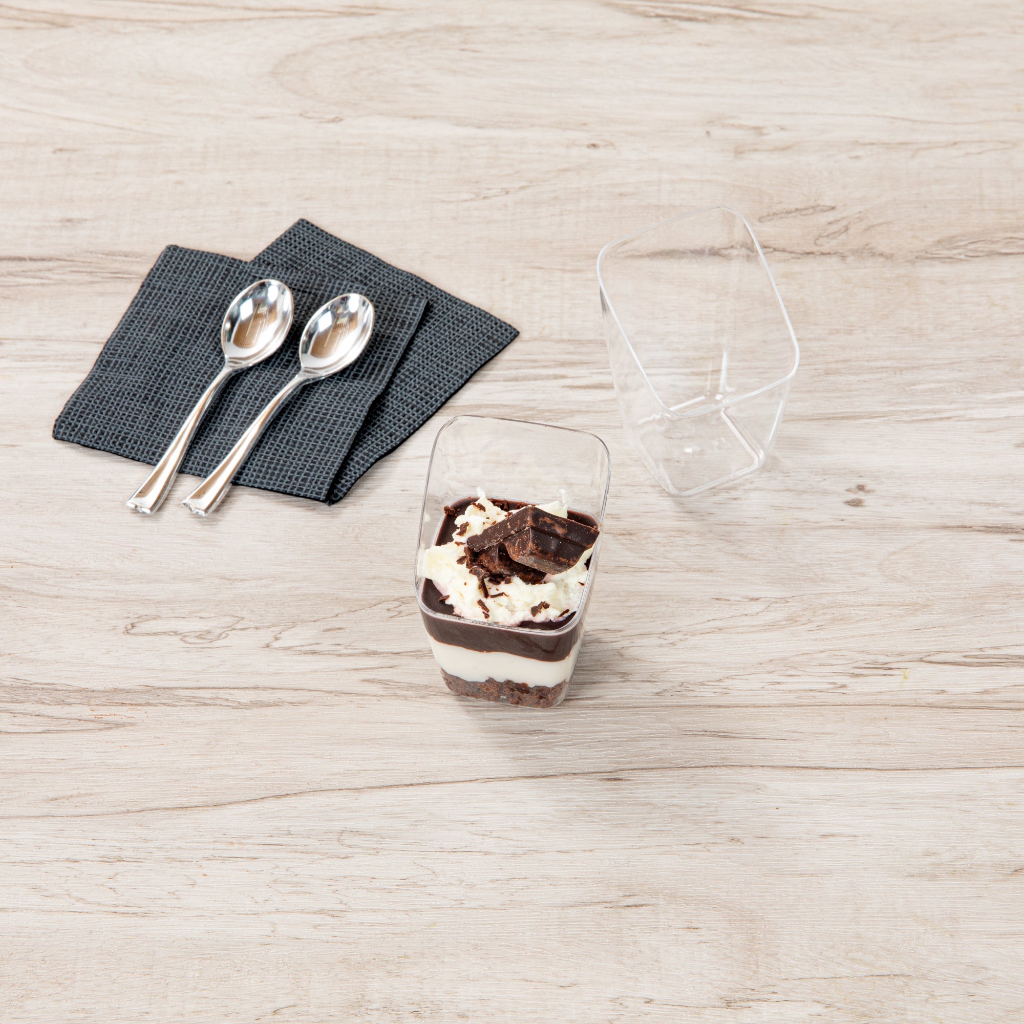 Mini Serve 2 oz Square Clear Plastic Dessert Cup Slanted - 2 1/4'' x 2 1/4'' x 3'' - 25 count box