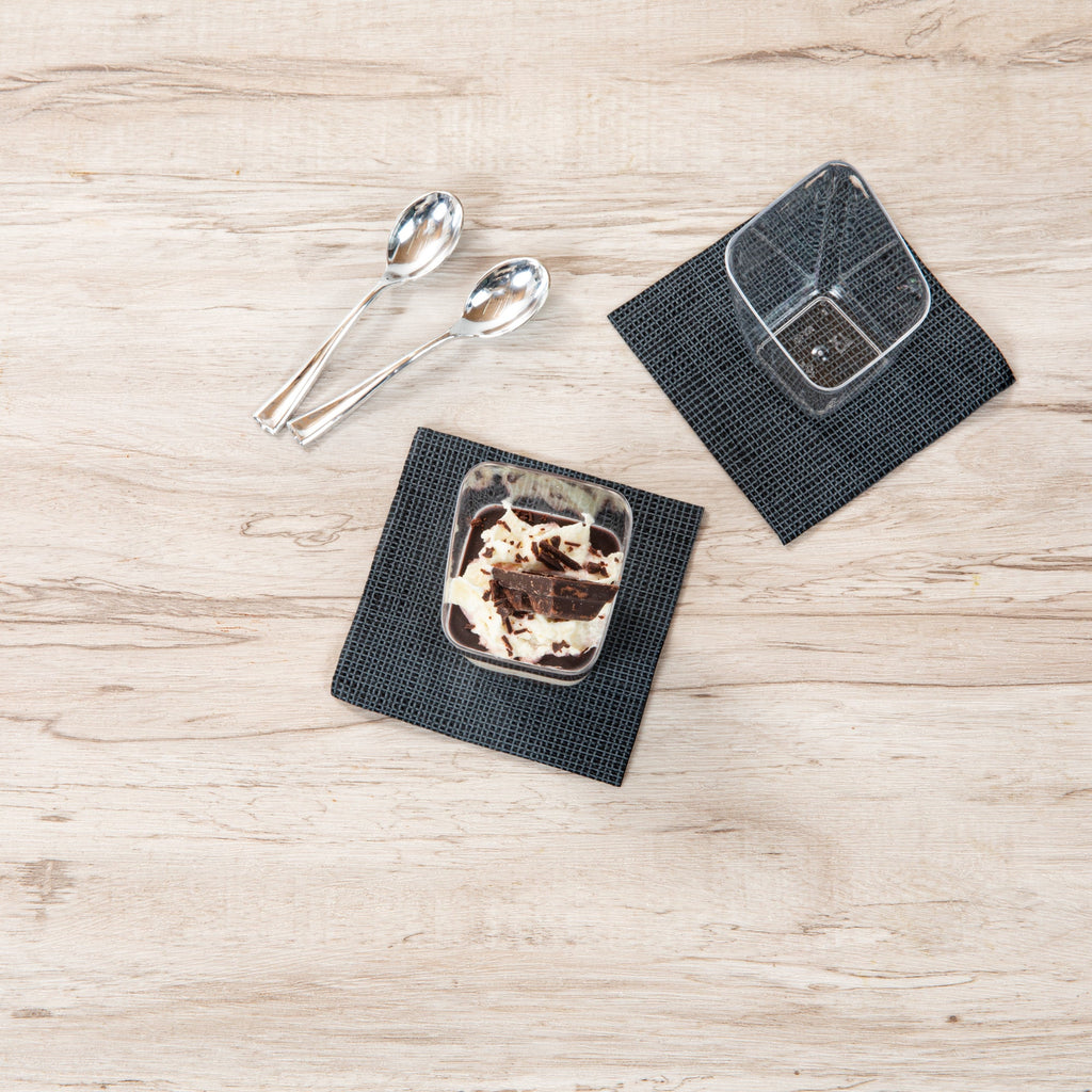 Mini Serve 2 oz Square Clear Plastic Dessert Cup Slanted - 2 1/4'' x 2 1/4'' x 3'' - 25 count box