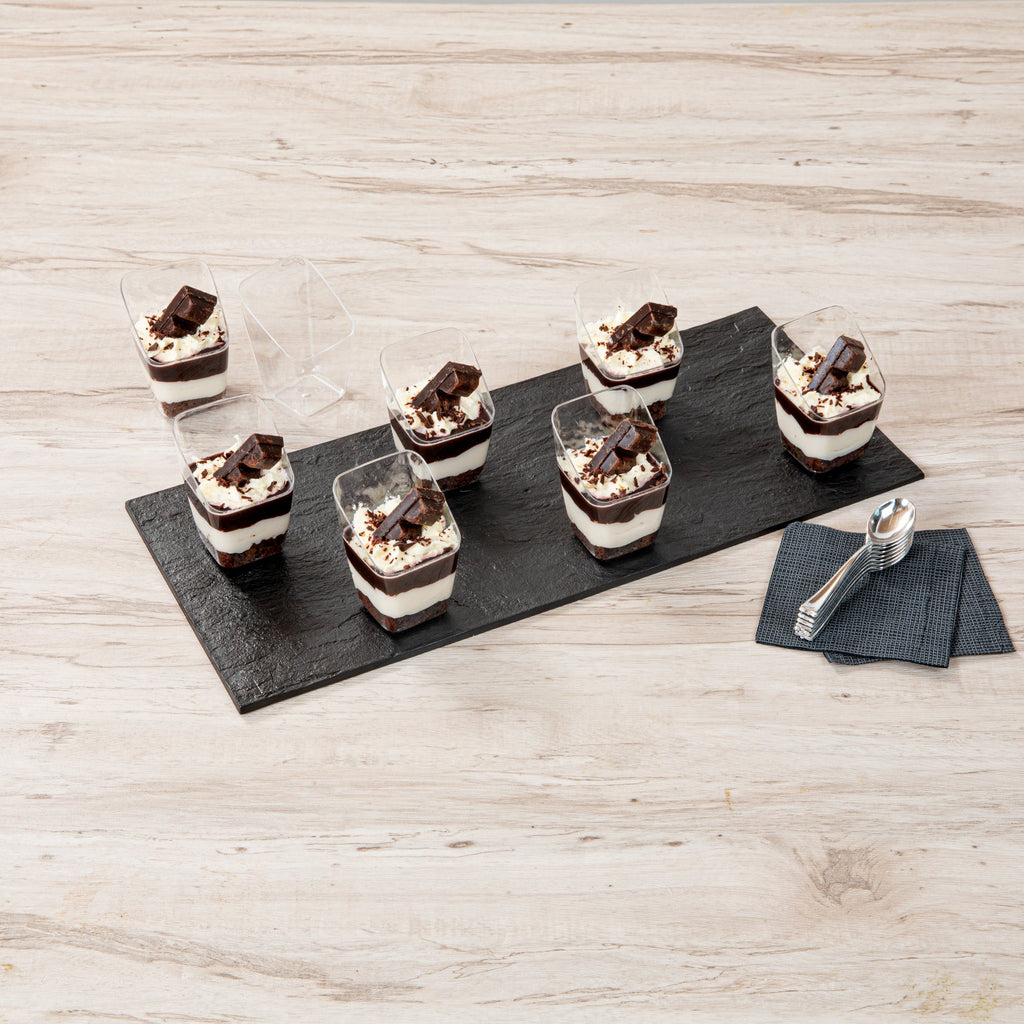 Mini Serve 2 oz Square Clear Plastic Dessert Cup Slanted - 2 1/4'' x 2 1/4'' x 3'' - 25 count box