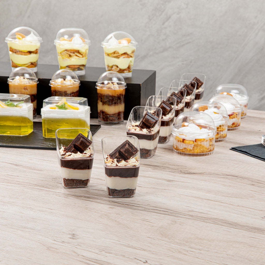 Mini Serve 2 oz Square Clear Plastic Dessert Cup Slanted - 2 1/4'' x 2 1/4'' x 3'' - 25 count box
