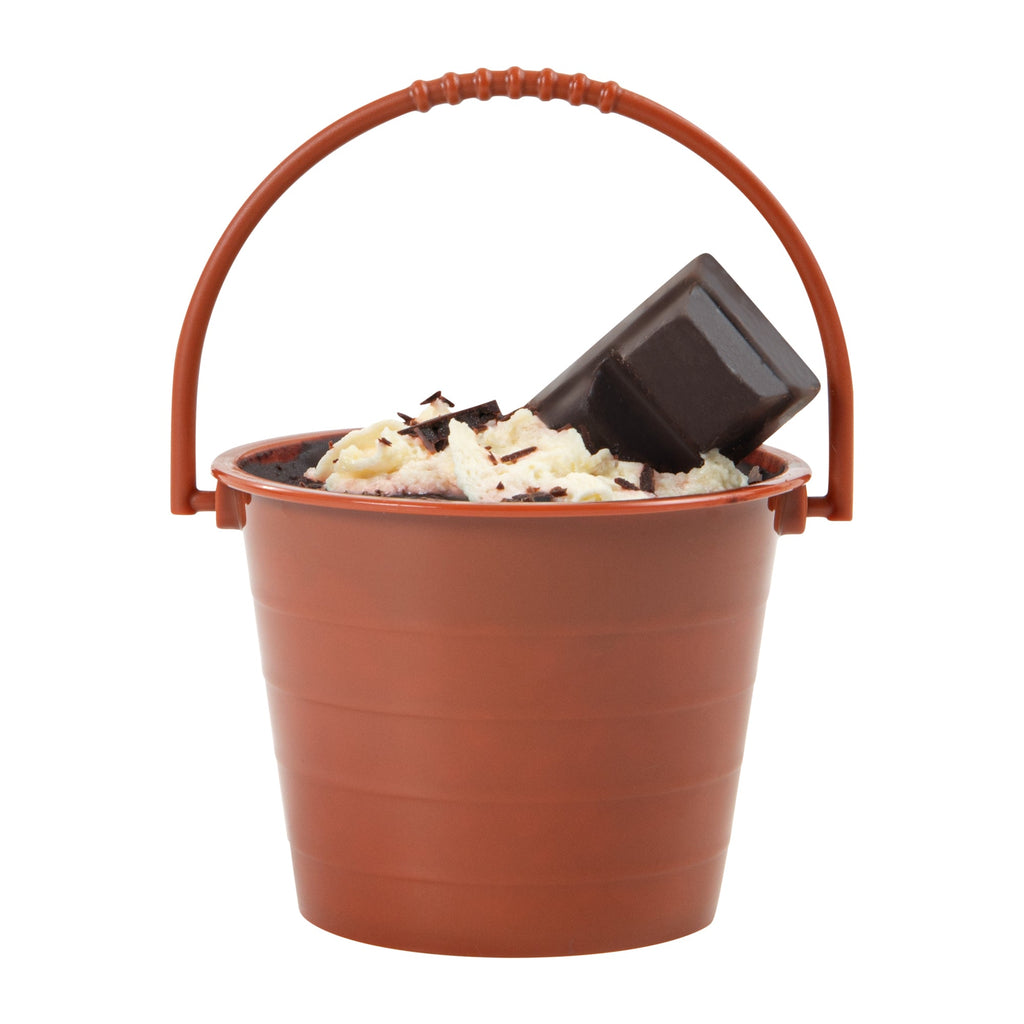 Mini Serve 2 oz Round Brown Plastic Dessert Bucket Cup - 3 1/4'' x 3 1/4'' x 2 1/4'' - 25 count box