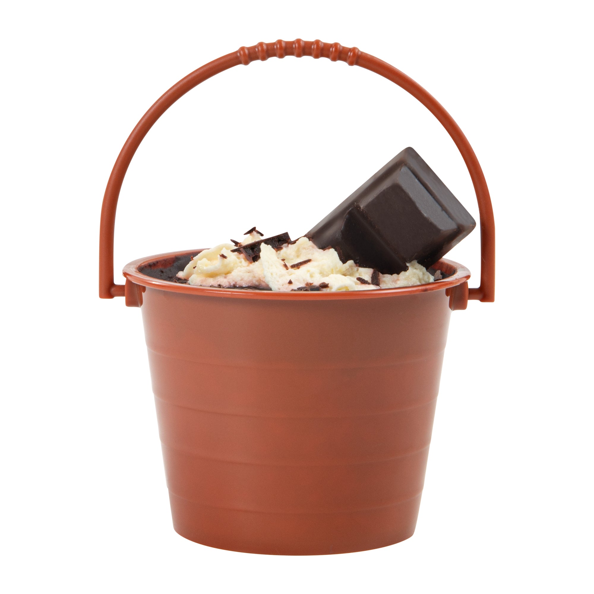 Mini Serve 2 oz Round Brown Plastic Dessert Bucket Cup - 3 1/4'' x 3 1/4'' x 2 1/4'' - 25 count box