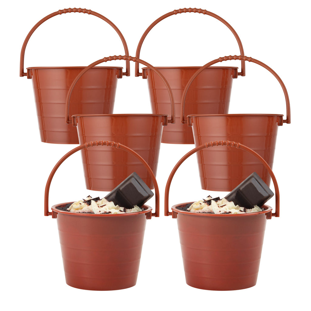 Mini Serve 2 oz Round Brown Plastic Dessert Bucket Cup - 3 1/4'' x 3 1/4'' x 2 1/4'' - 25 count box