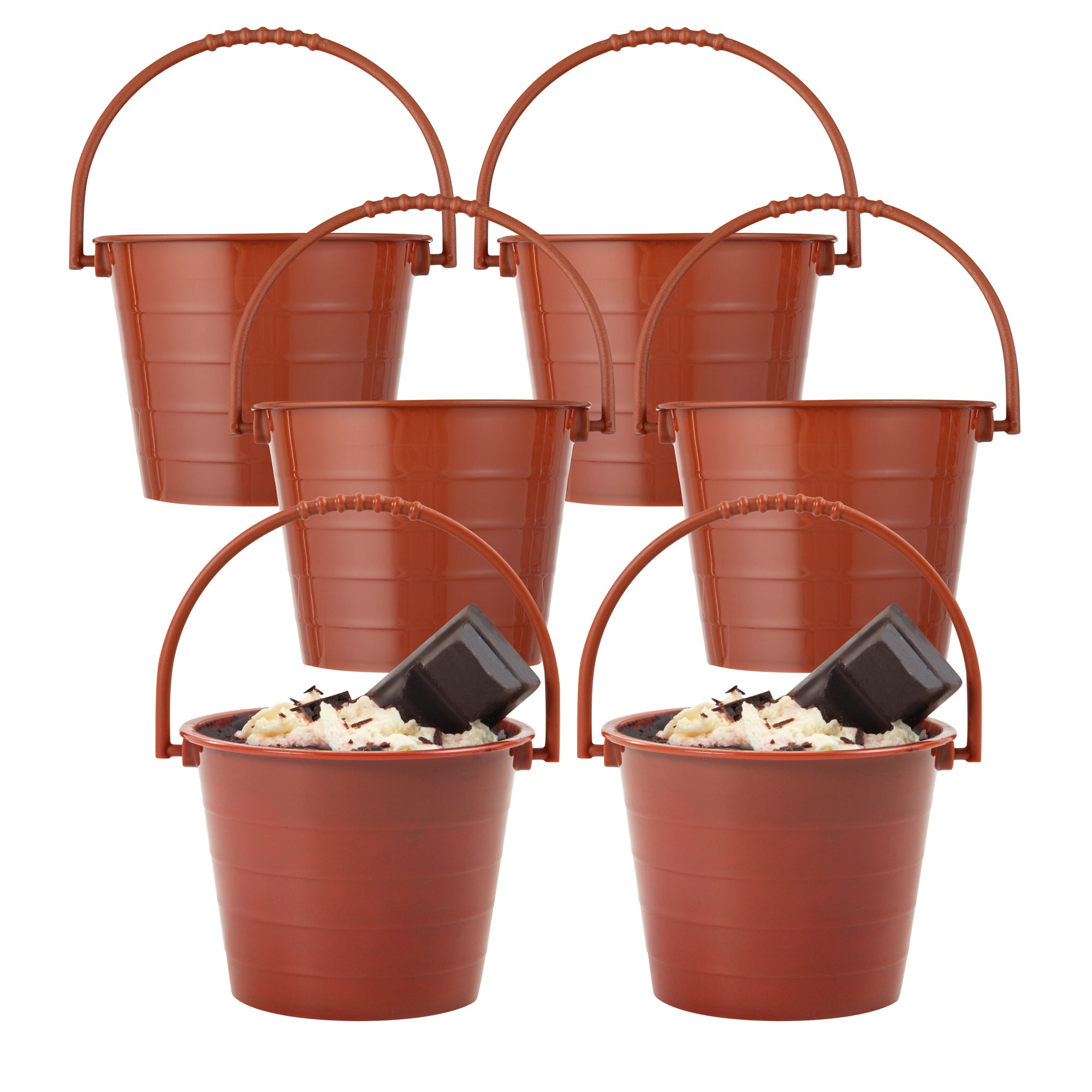 Mini Serve 2 oz Round Brown Plastic Dessert Bucket Cup - 3 1/4'' x 3 1/4'' x 2 1/4'' - 25 count box
