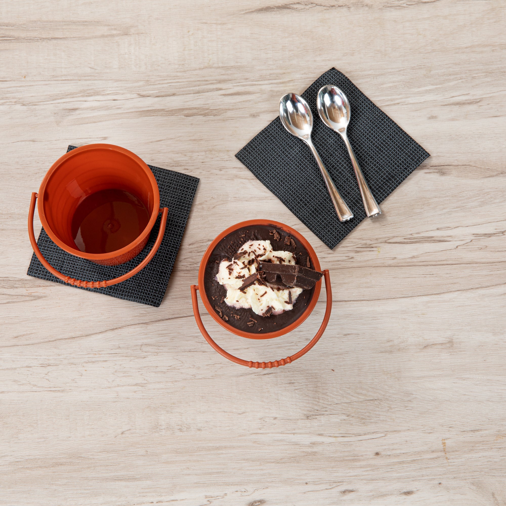 Mini Serve 2 oz Round Brown Plastic Dessert Bucket Cup - 3 1/4'' x 3 1/4'' x 2 1/4'' - 25 count box